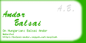 andor balsai business card